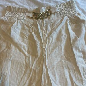 Women's Cream Shorts with Gold Accent